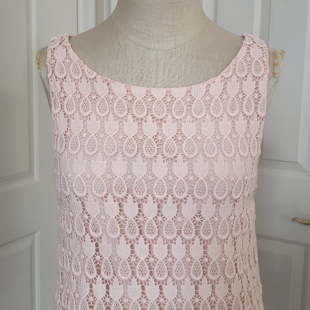 Ann Taylor Peach Blush Pineapple Crochet Lace Sleeveless Top MEDIUM Coquette - Picture 6 of 12
